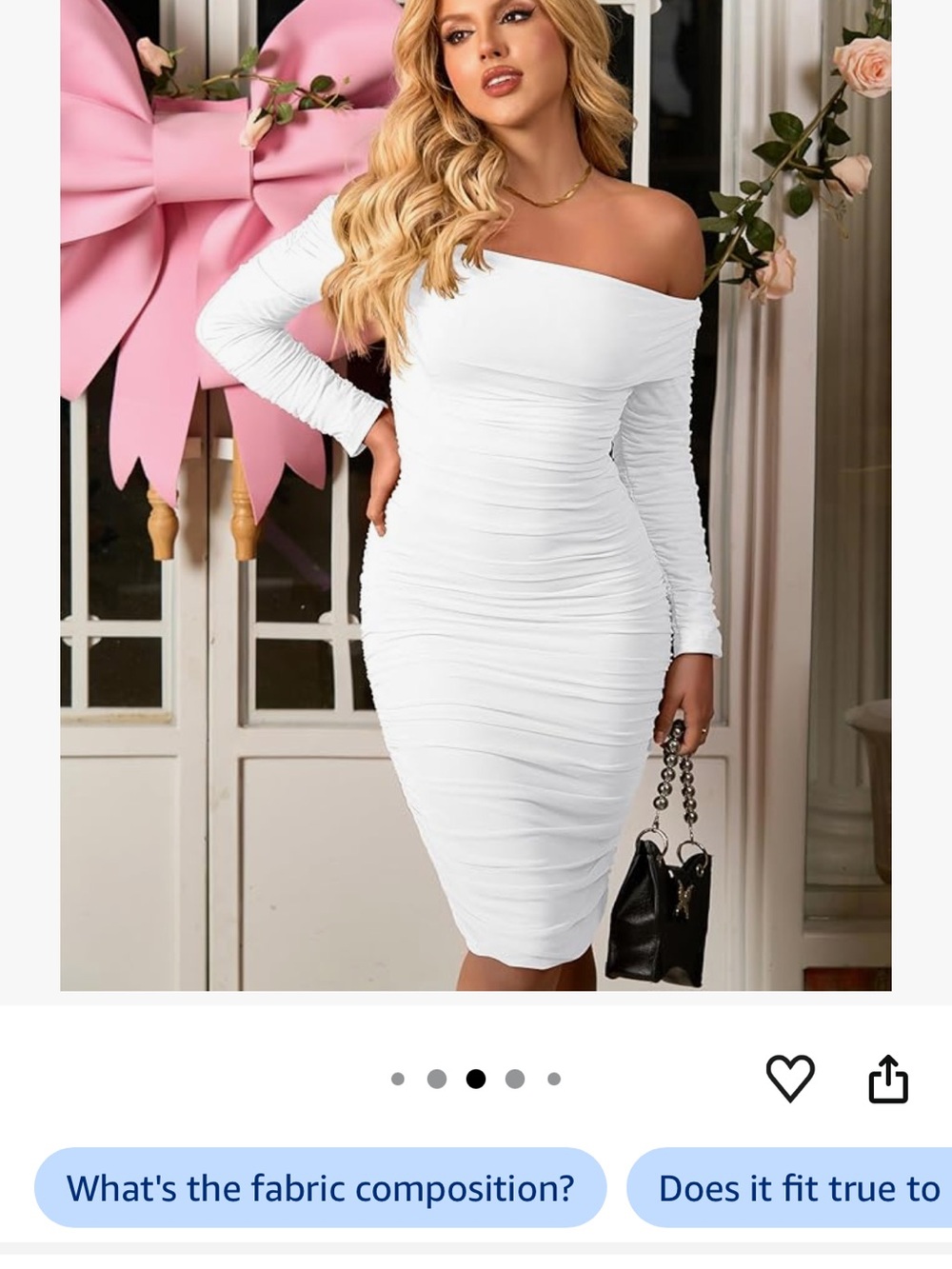 NWOT Off-Shoulder Ruched Bodycon Dress in White Bride/Bachelorette